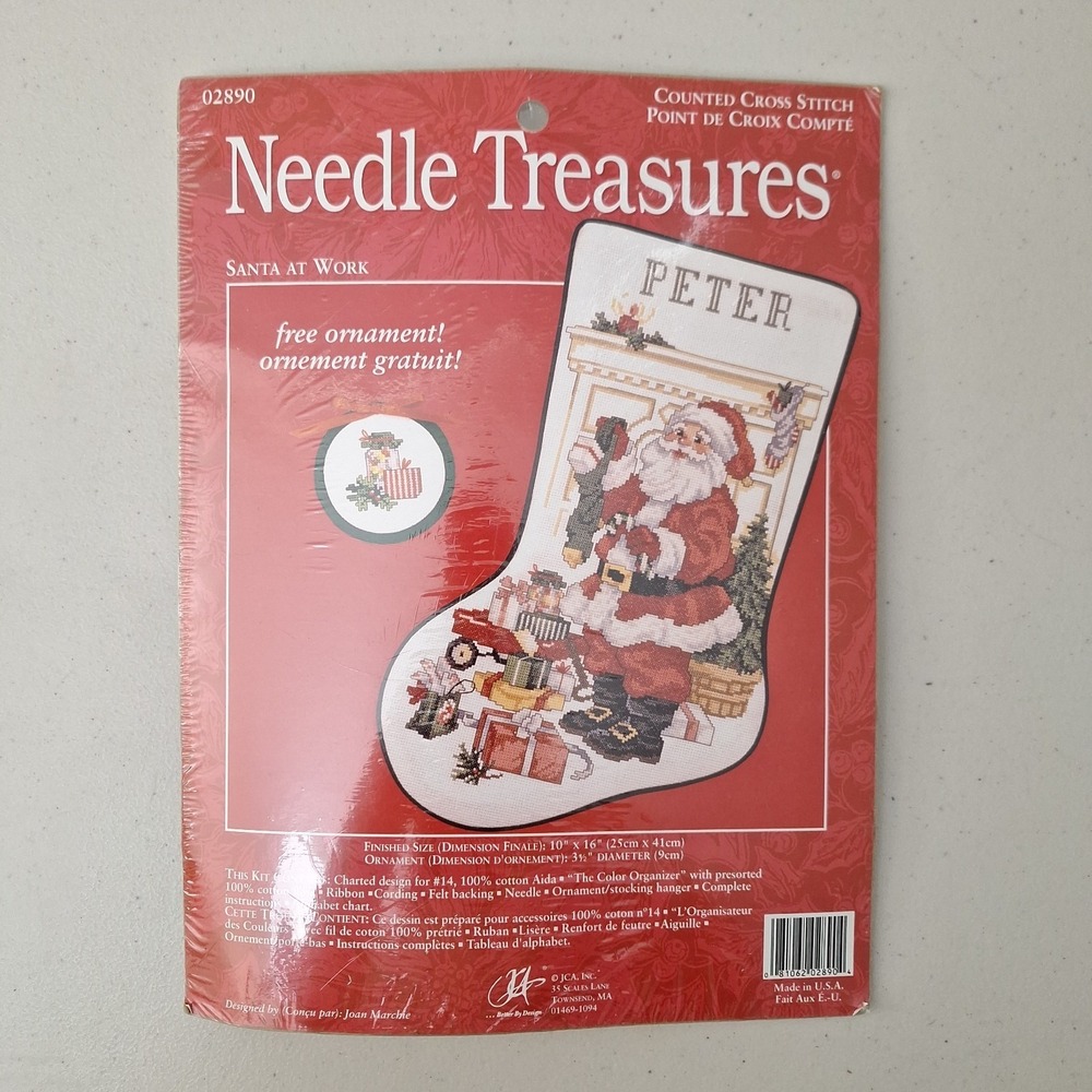 Needle Treasures SANTA AT WORK Cross Stitch Christmas Stocking Kit 02890